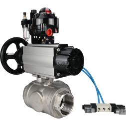 Кран шаровой BV3232P(4pc)-SP-3WL-T-ISO-H Ду80 Ру40, стандартнопроходной, четырехсоставной, нержавеющая сталь 316, PTFE, внутренняя резьба, с пневмоприводом PA-DA-105-1, пневмораспределителем 4V320-08 AC220V, БКВ APL-510N Ex, БПВ AFC2000