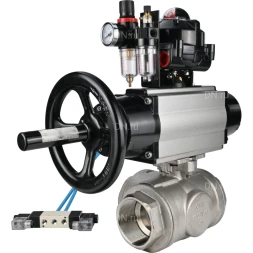Кран шаровой BV3232P(4pc)-SP-3WL-T-ISO-H Ду80 Ру40, стандартнопроходной, четырехсоставной, нержавеющая сталь 316, PTFE, внутренняя резьба, с пневмоприводом PA-DA-105-1, пневмораспределителем 4V320-08 AC220V, БКВ APL-510N Ex, БПВ AFC2000