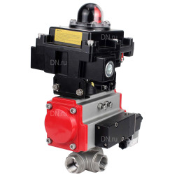 Кран шаровой BV3232P(4pc)-SP-3WL-T-ISO-H Ду20 Ру63 стандартнопроходной трехходовой L-тип, нержавеющая сталь SS316, внутренняя резьба, PTFE, пн.приводом PA-DA-052, пн.распределителем 4M310-08 AC220V и БКВ APL-410N EX