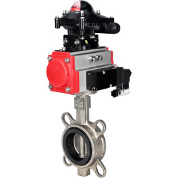 Затвор дисковый поворотный WBV3131V-2W-Fb-H Ду80 Ру16, корпус - нержавеющая сталь 304, диск - нержавеющая сталь 304, уплотнение - VITON, с пневмоприводом PA-DA-083, пневмораспределителем 4M310-08 AC220V и БКВ APL-210N