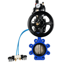 Затвор дисковый поворотный WBV1616N-2W-Fb-H Ду125 Ру16 LUG корпус - чугун QT450, диск - чугун QT450, уплотнение - NBR, с пневмоприводом PA-DA-105-1, пневмораспределителем 4V320-08 AC220V, БКВ APL-410N EX и БПВ AFC2000