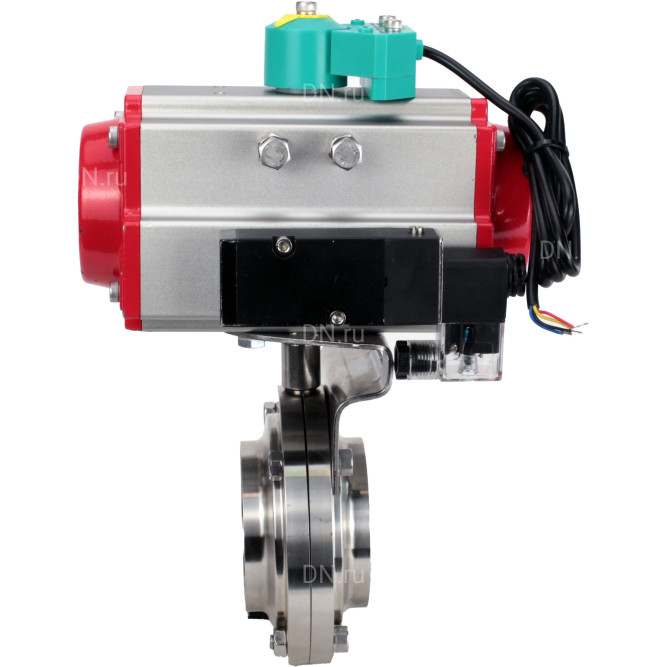 Затвор дисковый поворотный WBV3131S-2W-W-H Ду80 Ру10 под приварку, пищевая нержавеющая сталь 304, уплотнение - Silicon, с пневмоприводом PA-DA-052, пневмораспределителем 4V320-10 AC220V и магнитным переключателем ALS200D