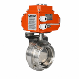 Затвор дисковый поворотный WBV3131E-2W-T-H Ду80 Ру10 резьбовой, корпус - пищевая нержавеющая сталь 304, уплотнение - EPDM, с электроприводом QT-N-003EM-O1-24VDC-У1 HARK