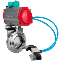 Затвор дисковый поворотный WBV3131S-2W-W-H Ду15 Ру10, под приварку, пищевая нержавеющая сталь 304, уплотнение - Silicon, с пневмоприводом PA-DA-052, пневмораспределителем 4M320-10 AC220V и магнитным переключателем ALS200D