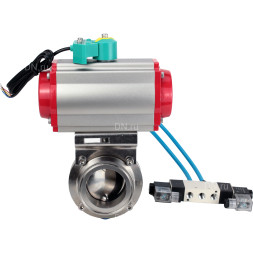 Затвор дисковый поворотный кламповый WBV3131S-2W-C-H Ду80 Ру10 корпус - пищевая нержавеющая сталь 304, уплотнение - Silicon, с пневмоприводом PA-DA-052, пневмораспределителем 4V320-08 AC220V и магнитным переключателем ALS200D