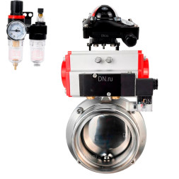 Затвор дисковый поворотный WBV3131E-2W-T-H Ду32 Ру10 резьбовой, пищевая нержавеющая сталь 304, уплотнение – EPDM, с пневмоприводом PA-SA-065, пневмораспределителем 4M310-08 DC24V, БКВ APL-210N и БПВ AFC2000
