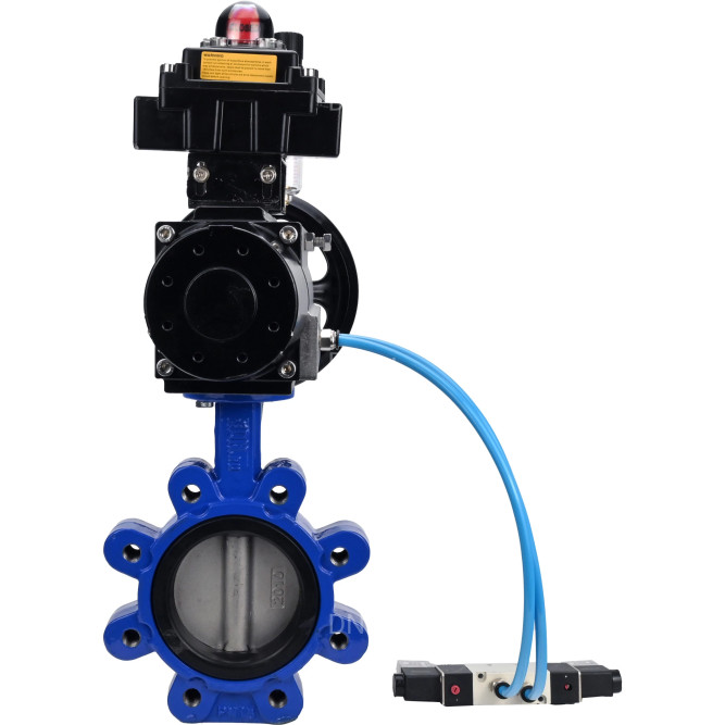 Затвор дисковый поворотный WBV1631E-2W-Fb-H Ду125 Ру16 LUG корпус - чугун QT450, диск - нержавеющая сталь 304, уплотнение - EPDM, с пневмоприводом PA-DA-105-1, пневмораспределителем 4V320-08 AC220V, БКВ APL-410N EX и БПВ AFC2000
