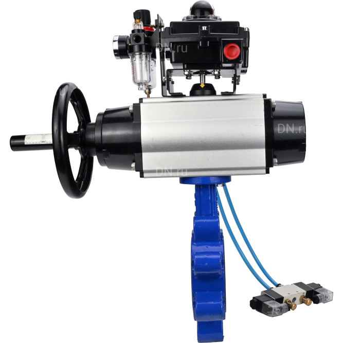 Затвор дисковый поворотный WBV1631E-2W-Fb-H Ду125 Ру16 LUG корпус - чугун QT450, диск - нержавеющая сталь 304, уплотнение - EPDM, с пневмоприводом PA-DA-105-1, пневмораспределителем 4V320-08 AC220V, БКВ APL-410N EX и БПВ AFC2000