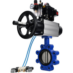 Затвор дисковый поворотный WBV1631E-2W-Fb-H Ду125 Ру16 LUG корпус - чугун QT450, диск - нержавеющая сталь 304, уплотнение - EPDM, с пневмоприводом PA-DA-105-1, пневмораспределителем 4V320-08 AC220V, БКВ APL-410N EX и БПВ AFC2000