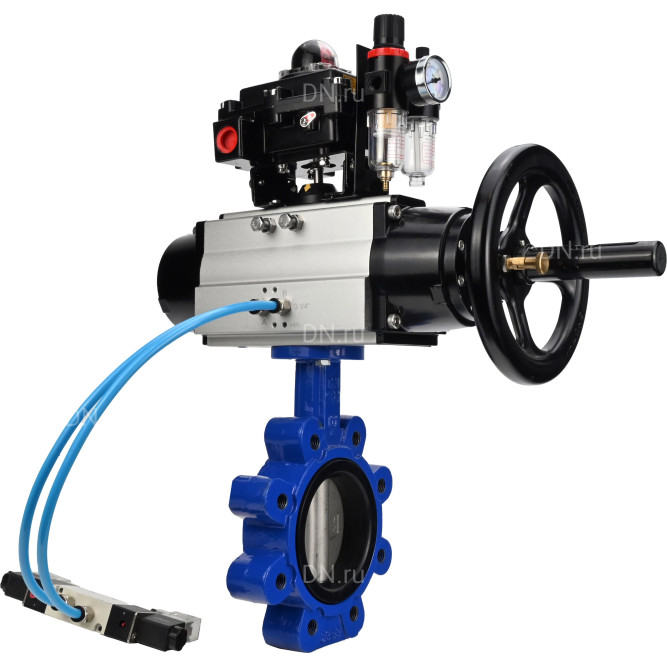 Затвор дисковый поворотный WBV1631E-2W-Fb-H Ду125 Ру16 LUG корпус - чугун QT450, диск - нержавеющая сталь 304, уплотнение - EPDM, с пневмоприводом PA-DA-105-1, пневмораспределителем 4V320-08 AC220V, БКВ APL-410N EX и БПВ AFC2000