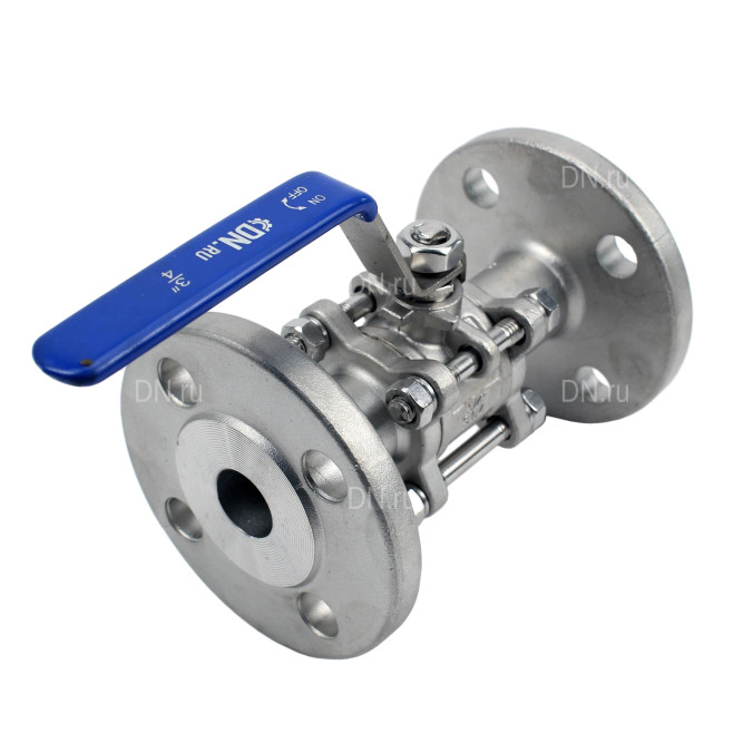 Кран шаровой BV3131P(3pc)-FP-F-H Ду50 Ру40, полнопроходной, трехсоставной, сталь 304, уплотнение - PTFE, фланцевый с рукояткой