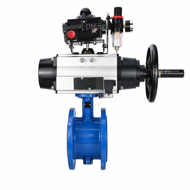 Затвор дисковый поворотный WBV1331E-2W-F-H Ду50 Ру16 фланцевый, корпус - чугун GGG40, диск - нержавеющая сталь 304, уплотнение - EPDM, с пневмоприводом PA-DA-105-1, 4M310-08 AC220V, APL-410N EX и AFC2000