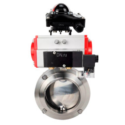 Затвор дисковый поворотный WBV3131E-2W-W-H Ду32 Ру10 под приварку, пищевая нержавеющая сталь 304, уплотнение – EPDM, с пневмоприводом PA-DA-065, пневмораспределителем 4M310-08 DC24V и БКВ APL-210N