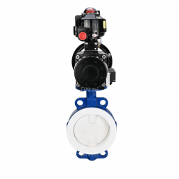 Затвор дисковый поворотный WBV3434Pf-2W-Fb-R Ду200 Ру16, корпус - угл. сталь WCB, диск - угл. сталь WCB, футерованный PTFE, уплотнение - PTFE, с пневмоприводом PA-DA-105-1, пневмораспределителем 4M310-08 AC220V, БКВ APL-510N EX и БПВ AFC2000