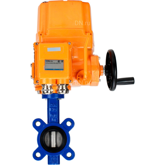 Затвор дисковый поворотный WBV1631E-2W-Fb-H Ду150 Ру16 LUG межфланцевый, корпус - чугун QT450, диск - нержавеющая сталь 304, уплотнение - EPDM, с электроприводом QT-EX-020EM-O2-220VAC-У1 220В