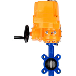 Затвор дисковый поворотный WBV1631E-2W-Fb-H Ду150 Ру16 LUG межфланцевый, корпус - чугун QT450, диск - нержавеющая сталь 304, уплотнение - EPDM, с электроприводом QT-EX-020EM-O2-220VAC-У1 220В