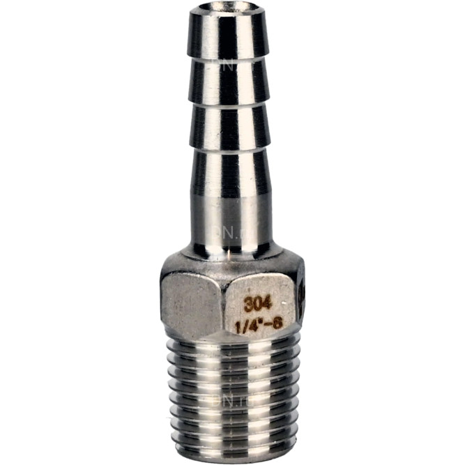Штуцер елочка BF31-T-3/4-13 3/4″х13мм Ду20 Ру16 шланговый, корпус - нержавеющая сталь AISI 304 (CF8), присоединение - наружная резьба/штуцер