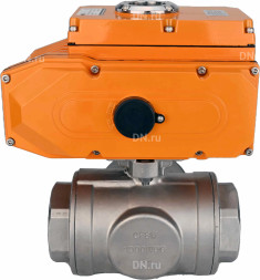 Кран шаровой BV3232P(4pc)-SP-3WL-T-ISO-H Ду65 Ру40 стандартнопроходной L-тип, трехходовой, нержавеющая сталь SS316, внутренняя резьба, уплотнение - PTFE, с эл. приводом E34-N-010EM-O1-220VAC-У1