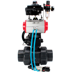 Кран шаровой BV4242E-FP-GRM-ISO Дн100 Ру10 полнопроходной, корпус - НПВХ, шар - НПВХ, уплотнение - EPDM, с пневмоприводом PA-DA-065, пневмораспределителем 4V320-10 AC220V, ручным дублером MON1-250-T26-ISO, БКВ APL-410N EX и БПВ AFC2000