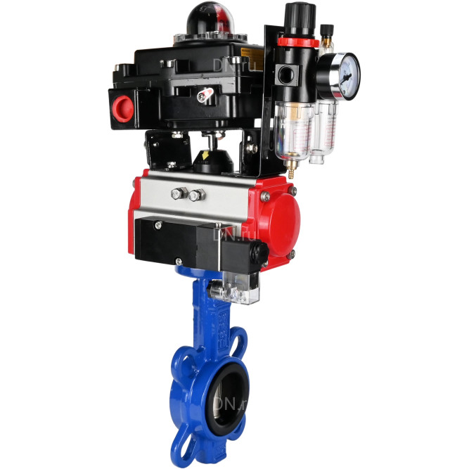 Затвор дисковый поворотный WBV1132N-2W-Fb-H Ду125 Ру16, корпус - чугун GG25, диск - нержавеющая сталь 316L, уплотнение - NBR, с пневмоприводом PA-DA-105, пневмораспределителем 4M310-08 AC220V, БКВ APL-410N EX, БПВ AFC2000