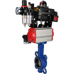 Затвор дисковый поворотный WBV1432E-2W-Fb-H Ду150 Ру16, корпус - чугун GGG50, диск - нержавеющая сталь 316L, уплотнение - EPDM, с пневмоприводом PA-DA-105 двойного действия, пневмораспределителем 4M310-08 DC24V, БКВ APL-410N EX, БПВ AFC2000