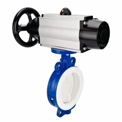 Затвор дисковый поворотный WBV3434Pf-2W-Fb-R Ду150 Ру16, корпус - углеродистая сталь WCB, диск - углеродистая сталь WCB, футерованный PTFE, уплотнение - PTFE, с пневмоприводом PA-DA-105-1 и пневмораспределителем 4M310-08 DC24V
