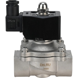 Клапан электромагнитный VS331-NT-NO-220VAC 3/4″ Ду20 Ру10, соленоидный двухходовой, корпус - нержавеющая сталь 304, уплотнение - NBR, резьбовой, нормально-открытый, прямого действия, катушка - 220В