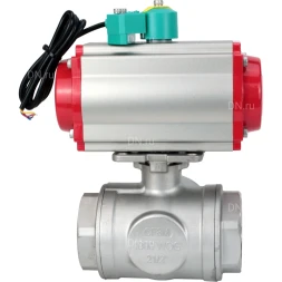 Кран шаровой BV3232P(4pc)-SP-3WL-T-ISO-H Ду20 Ру63 стандартнопроходной L-тип, внутренняя резьба, корпус - нержавеющая сталь 316, уплотнение - PTFE, пневмопривод PA-DA-052, пневмораспределитель 4M310-08 AC220V и магнитным переключателем ALS200D