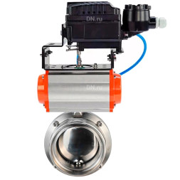 Затвор дисковый поворотный WBV3131S-2W-T-H Ду20 Ру10 резьбовой, пищевая нержавеющая сталь 304, уплотнение – Silicon, с пневмоприводом PA-DA-065 и позиционером YT-1000RSN без обратной связи