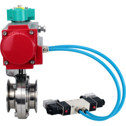 Затвор дисковый поворотный кламповый WBV3131S-2W-C-H Ду25 Ру10 корпус - пищевая нержавеющая сталь 304, уплотнение - Silicon, с пневмоприводом PA-DA-052, пневмораспределителем 4V320-10 AC220V и магнитным переключателем ALS200D