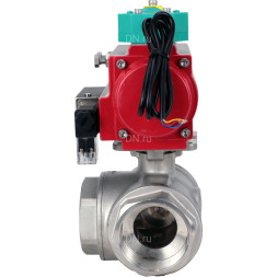 Кран шаровой BV3232P(4pc)-SP-3WL-T-ISO-H Ду25 Ру63 стандартнопроходной L-тип, внутренняя резьба, корпус - нержавеющая сталь 316, уплотнение - PTFE, пневмопривод PA-DA-052, пневмораспределитель 4M310-08 AC220V и магнитным переключателем ALS200D