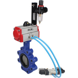 Затвор дисковый поворотный WBV1631E-2W-Fb-H Ду50 Ру16 LUG корпус - чугун QT450, диск - нержавеющая сталь 304, уплотнение - EPDM, с пневмоприводом PA-SA-083, пневмораспределителем 4V320-10 AC220V и БПВ AFC2000