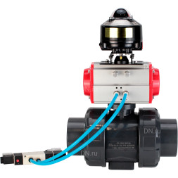 Кран шаровой BV4242E-FP-GRM-ISO Дн20 Ру10 полнопроходной, корпус - НПВХ, шар - НПВХ, уплотнение - EPDM, с пневмоприводом PA-DA-052, пневмораспределителем 4V320-08 AC220V и БКВ APL-510N EX