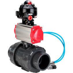 Кран шаровой BV4242E-FP-GRM-ISO Дн20 Ру10 полнопроходной, корпус - НПВХ, шар - НПВХ, уплотнение - EPDM, с пневмоприводом PA-DA-052, пневмораспределителем 4V320-08 AC220V и БКВ APL-510N EX