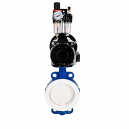 Затвор дисковый поворотный WBV3434Pf-2W-Fb-R Ду150 Ру16, корпус - углеродистая сталь WCB, диск - углеродистая сталь WCB, футерованный PTFE, уплотнение - PTFE, с пневмоприводом PA-DA-105-1, пневмораспределителем 4M310-08 DC24V и БПВ AFC2000