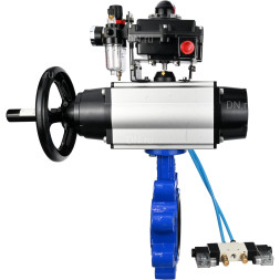 Затвор дисковый поворотный WBV1616E-2W-Fb-H Ду125 Ру16 LUG корпус - чугун QT450, диск - чугун QT450, уплотнение - EPDM, с пневмоприводом PA-DA-105-1, пневмораспределителем 4V320-08 AC220V, БКВ APL-410N EX и БПВ AFC2000