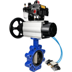 Затвор дисковый поворотный WBV1616E-2W-Fb-H Ду125 Ру16 LUG корпус - чугун QT450, диск - чугун QT450, уплотнение - EPDM, с пневмоприводом PA-DA-105-1, пневмораспределителем 4V320-08 AC220V, БКВ APL-410N EX и БПВ AFC2000
