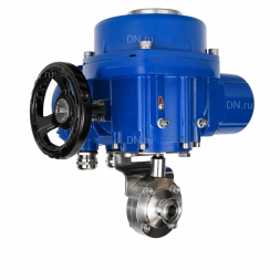 Затвор дисковый поворотный WBV3131S-2W-C-H Ду32 Ру10 кламповый, корпус - пищевая нержавеющая сталь 304, уплотнение - Silicon, с электроприводом QT-N-005M-O2-220VAC-У1 с моментной муфтой и штурвалом