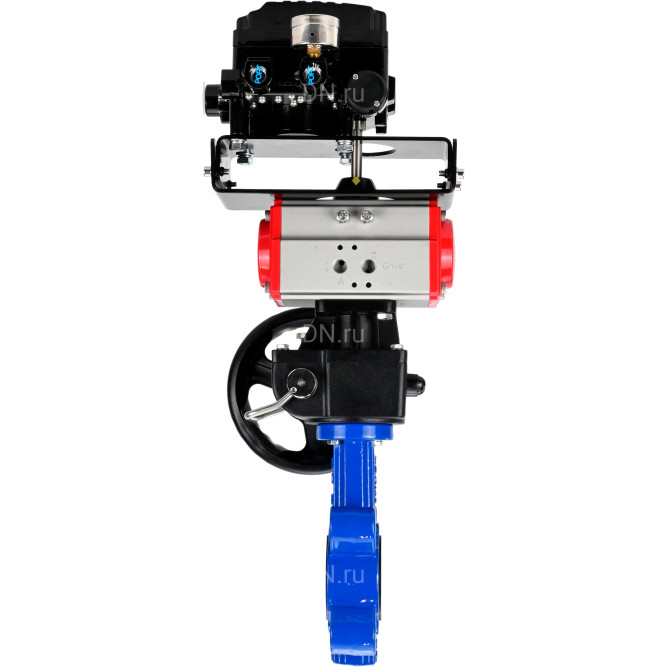 Затвор дисковый поворотный WBV1616E-2W-Fb-H Ду150 Ру16 LUG корпус - чугун QT450, диск - чугун QT450, уплотнение - EPDM, с пневмоприводом PA-DA-105, редуктором MON3-700-T38-ISO и позиционером YT-1000RSN без обратной связи