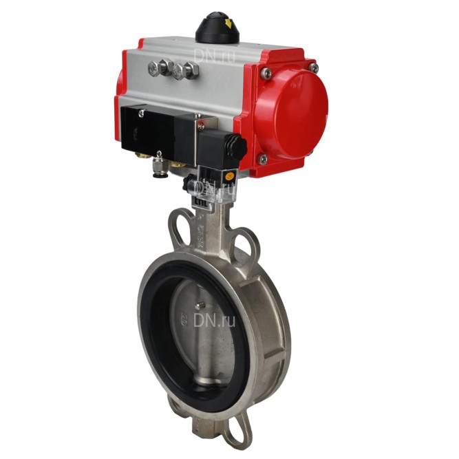 Затвор дисковый поворотный WBV3232N-2W-Fb-H Ду125 Ру16, корпус - нержавеющая сталь 316L, диск - нержавеющая сталь 316L, уплотнение - NBR, с пневмоприводом PA-SA-130 и пневмораспределителем 4M310-08 AC220V