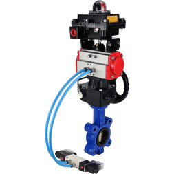 Затвор дисковый поворотный WBV1616E-2W-Fb-H Ду125 Ру16 LUG корпус - чугун QT450, диск - чугун QT450, уплотнение - EPDM, с пневмоприводом PA-DA-105, пневмораспределителем 4V320-10 AC220V, БКВ APL-410N EX и редуктором MON3-700-T38-ISO