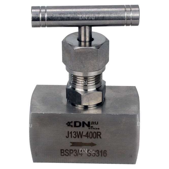 Клапан игольчатый VN3232M-T-Ht 1 1/2″ Ду40 Ру400 резьбовой, корпус - нержавеющая сталь 316, уплотнение - металл, с Т-образной рукояткой