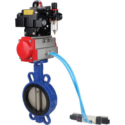 Затвор дисковый поворотный WBV1413E-2W-Fb-H Ду150 Ру16, корпус - чугун GGG50, диск - чугун GGG40, уплотнение - EPDM, с пневмоприводом PA-SA-140, пневмораспределителем 4V320-08 AC220V, БКВ APL-510N-EX и БПВ AFC2000