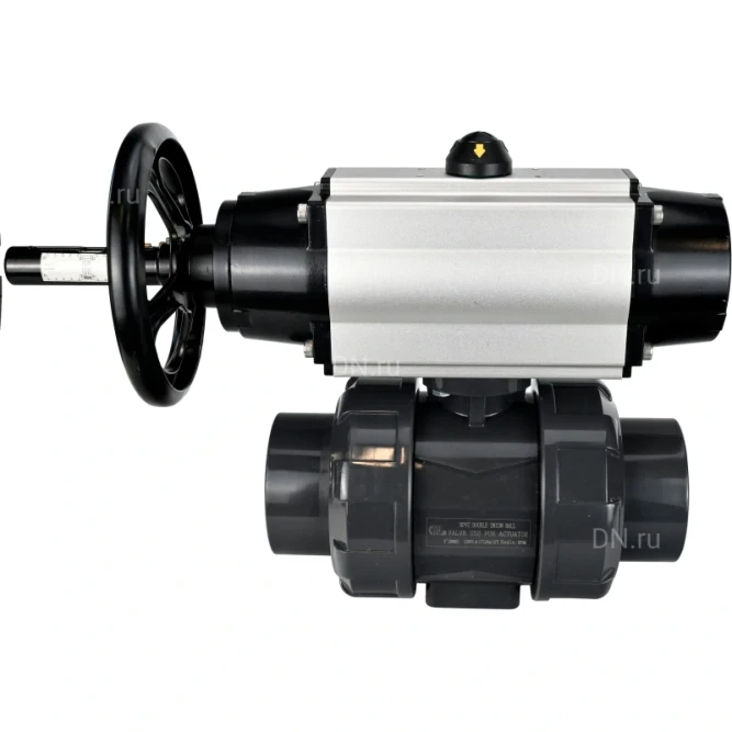 Кран шаровой BV4242E-FP-GRM-ISO Дн20 Ру10 полнопроходной, корпус - НПВХ, шар - НПВХ, уплотнение - EPDM, с пневмоприводом PA-DA-105-1 и пневмораспределителем 4V320-08 AC220V