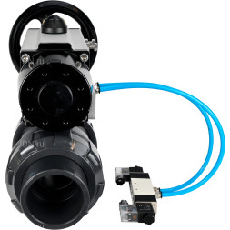 Кран шаровой BV4242E-FP-GRM-ISO Дн20 Ру10 полнопроходной, корпус - НПВХ, шар - НПВХ, уплотнение - EPDM, с пневмоприводом PA-DA-105-1 и пневмораспределителем 4V320-08 AC220V
