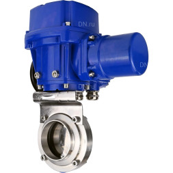 Затвор дисковый поворотный WBV3131S-2W-W-H Ду25 Ру10 под приварку, корпус - пищевая нержавеющая сталь 304, уплотнение - Silicon, с электроприводом QT-N-005M-O2-380VAC-У1 с моментной муфтой и штурвалом