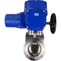Затвор дисковый поворотный WBV3131S-2W-W-H Ду25 Ру10 под приварку, корпус - пищевая нержавеющая сталь 304, уплотнение - Silicon, с электроприводом QT-N-005M-O2-380VAC-У1 с моментной муфтой и штурвалом