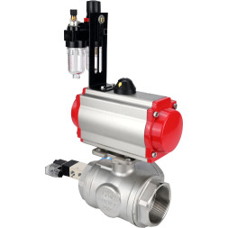 Кран шаровой BV3232P(4pc)-SP-3WL-T-ISO-H Ду20 Ру63, стандартнопроходной, четырехсоставной, корпус - нержавеющая сталь 316, уплотнение - PTFE, внутренняя резьба, с пневмоприводом PA-DA-052, пневмораспределителем 4V320-10 AC220V, БПВ AFC2000