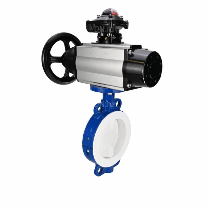 Затвор дисковый поворотный WBV3434Pf-2W-Fb-R Ду200 Ру16, корпус - углеродистая сталь WCB, диск - углеродистая сталь WCB, футерованный PTFE, уплотнение - PTFE, с пневмоприводом PA-DA-105-1, пневмораспределителем 4M310-08 DC24V и БКВ APL-210N