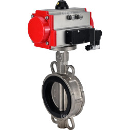 Затвор дисковый поворотный WBV3232N-2W-Fb-H Ду50 Ру16, корпус - нержавеющая сталь 316L, диск - нержавеющая сталь 316L, уплотнение - NBR, с пневмоприводом PA-SA-083 и пневмораспределителем 4M310-08 DC24V